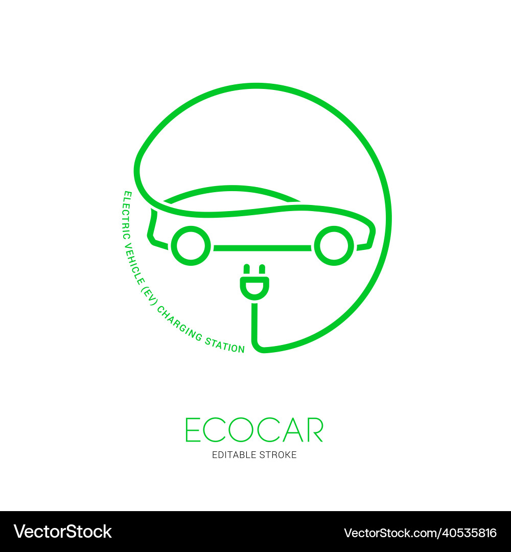 Electric car icon electrical cable plug charging vector image