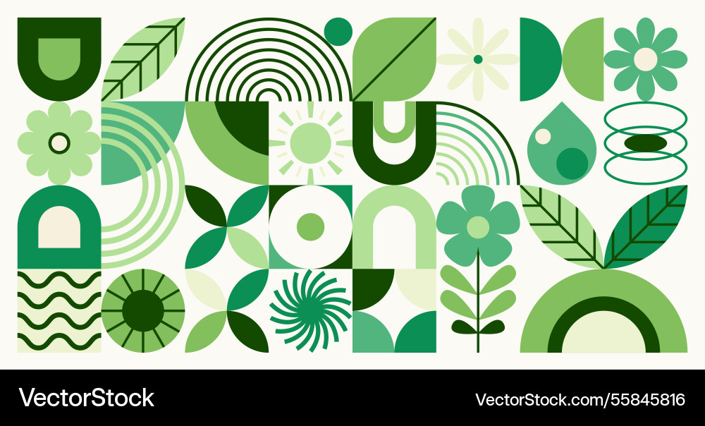 Geometric Green Leaf Pattern Vector Image