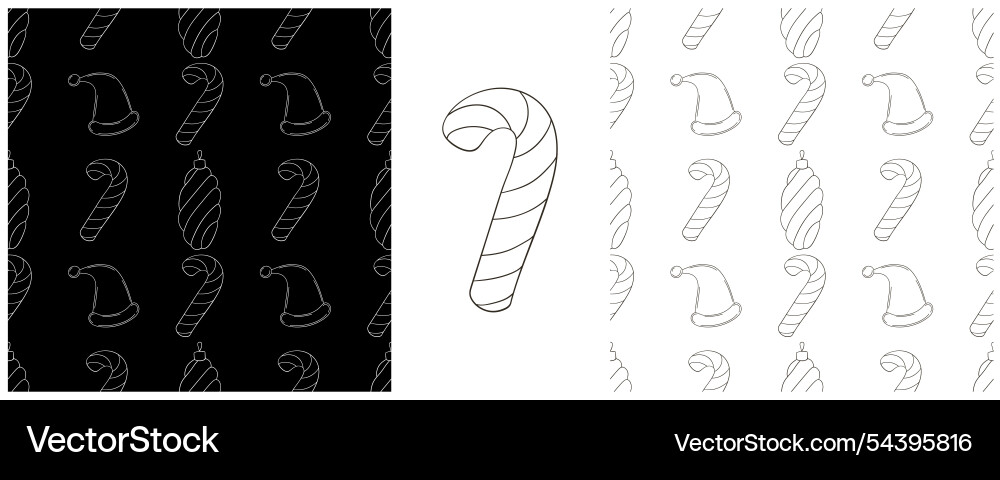 New year set monochrome pattern in hand draw style vector image