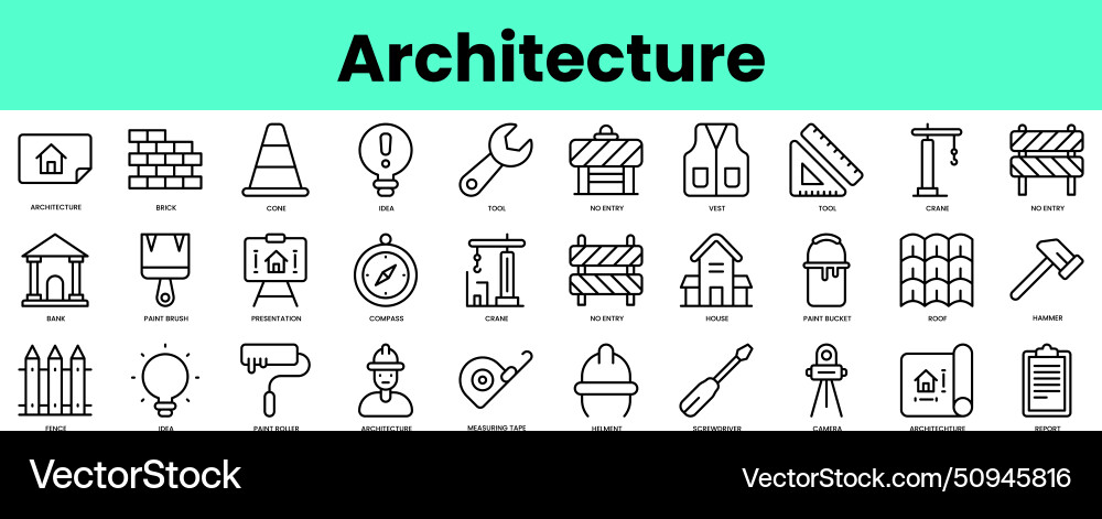 Set of architecture icons linear style icon bundle Set of architecture icons linear style icon bundle vector image