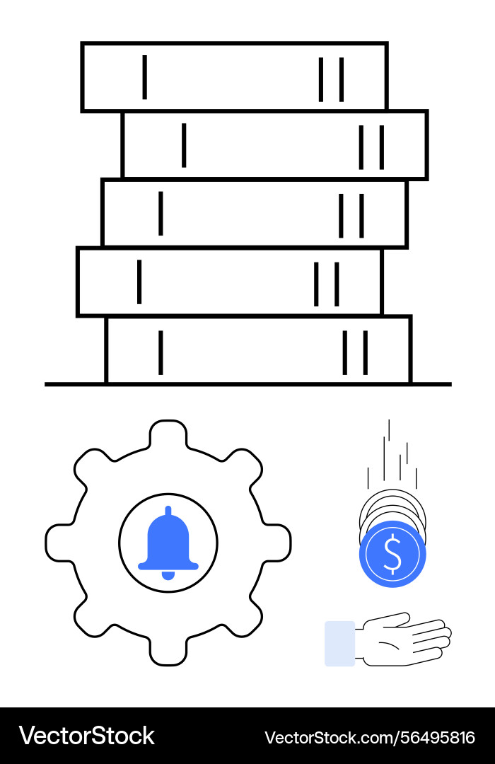 Stack of books settings gear with notification Stack of books settings gear with notification vector image