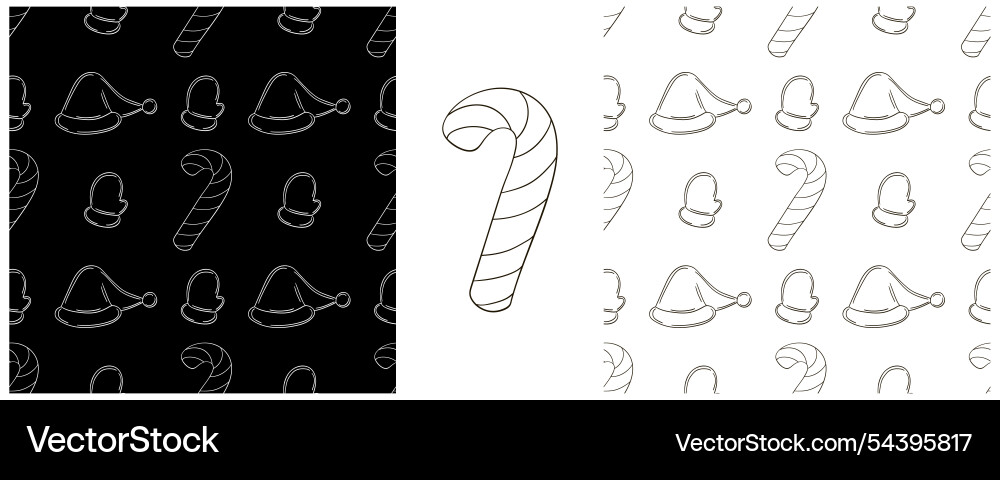 New year set monochrome pattern in hand draw style New year set monochrome pattern in hand draw style vector image