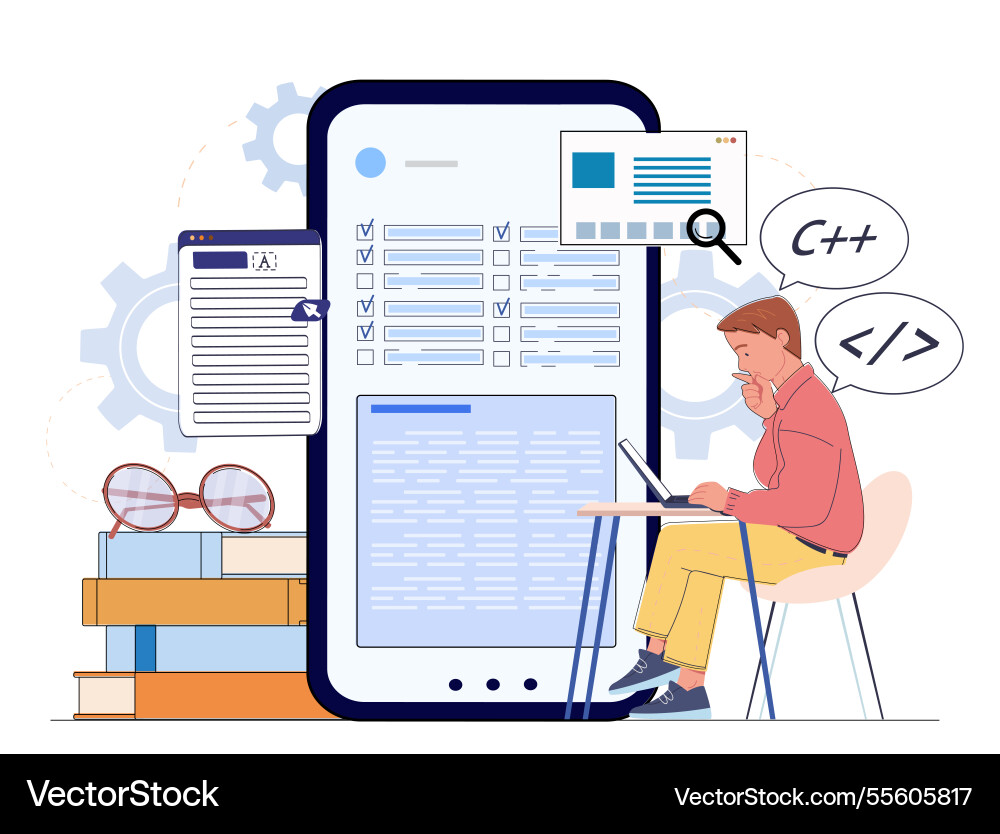 Programmer working on tablet Programmer working on tablet vector image