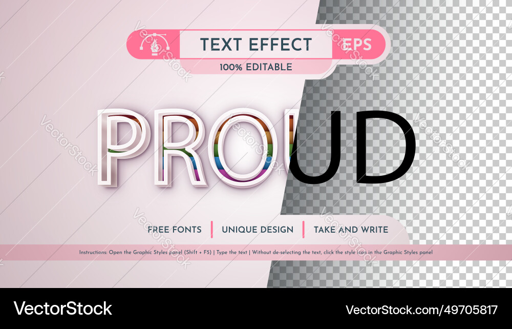 Proud - editable text effect font style vector image