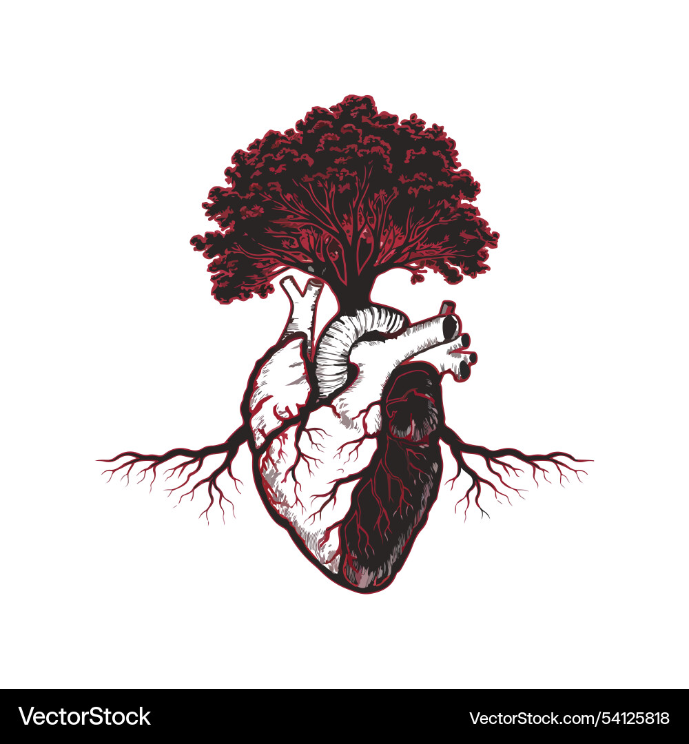 A line art of large tree with roots A line art of large tree with roots vector image