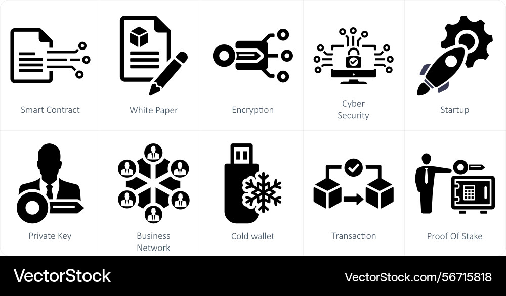 A set of 10 blockchain icons as smart contract vector image