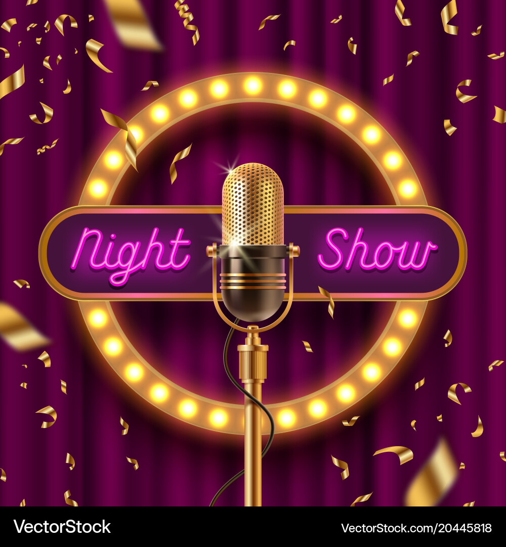 Retro Stage with Neon Microphone Vector Image