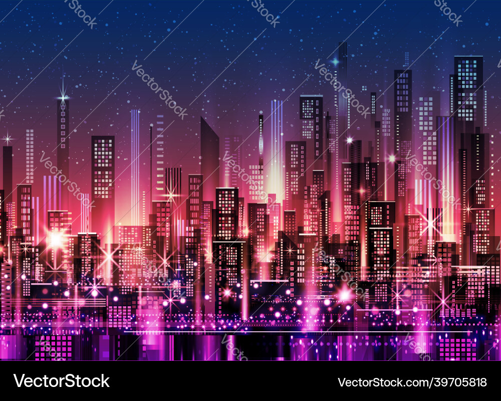 Urban skyline with downtown skyscrapers glowing Urban skyline with downtown skyscrapers glowing vector image