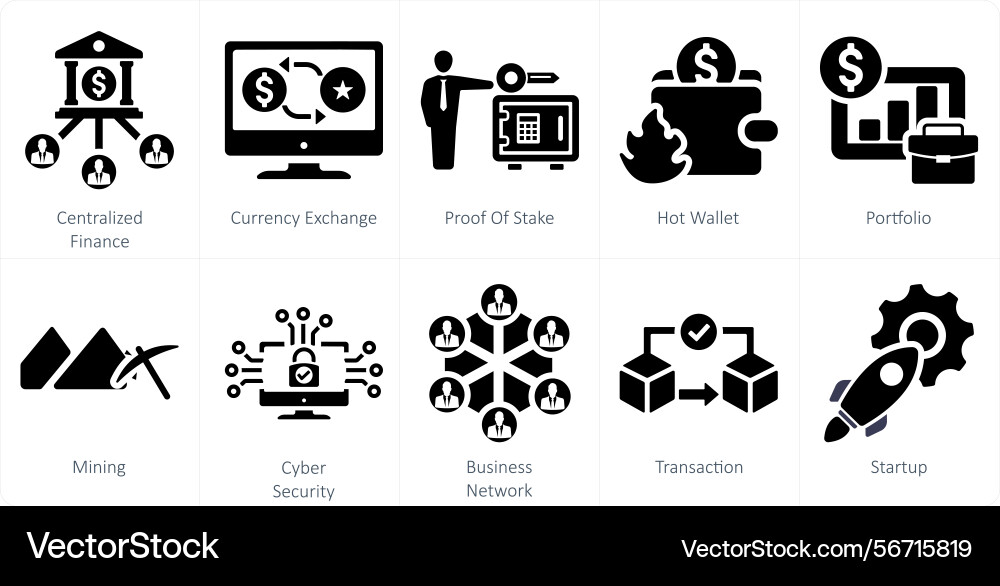 A set of 10 blockchain icons as centralized Vector Image