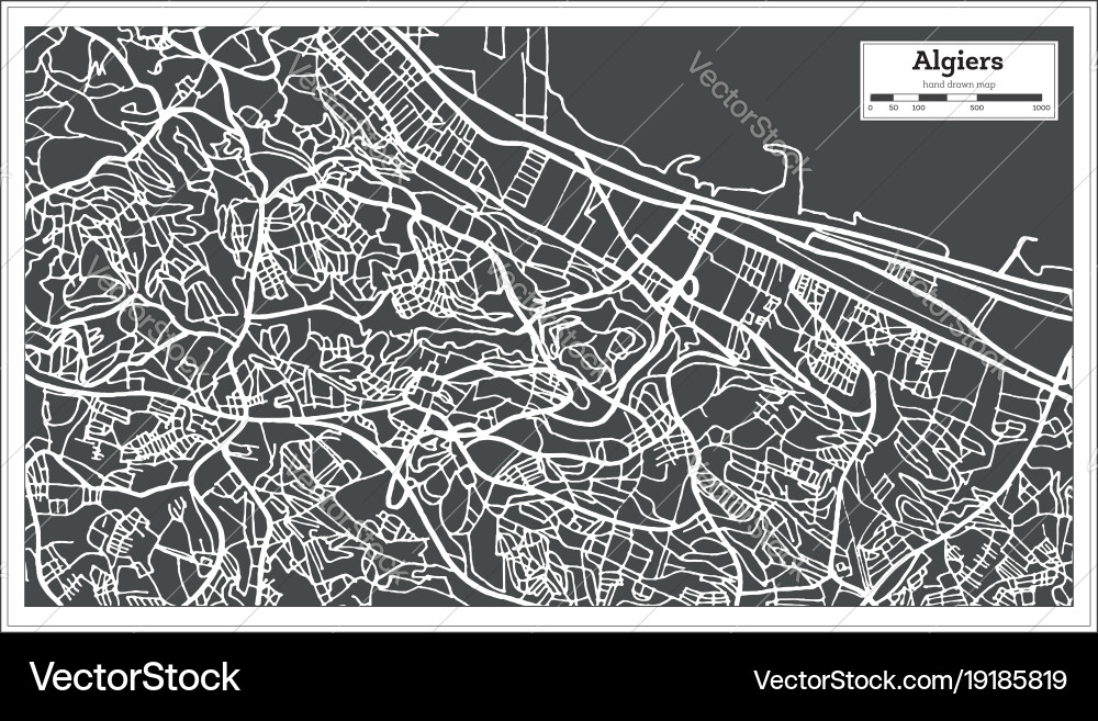 Algiers City Map - Retro Style vector image