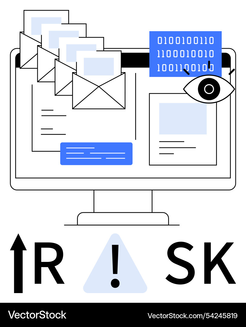 Computer screen with envelopes and eye icon vector image