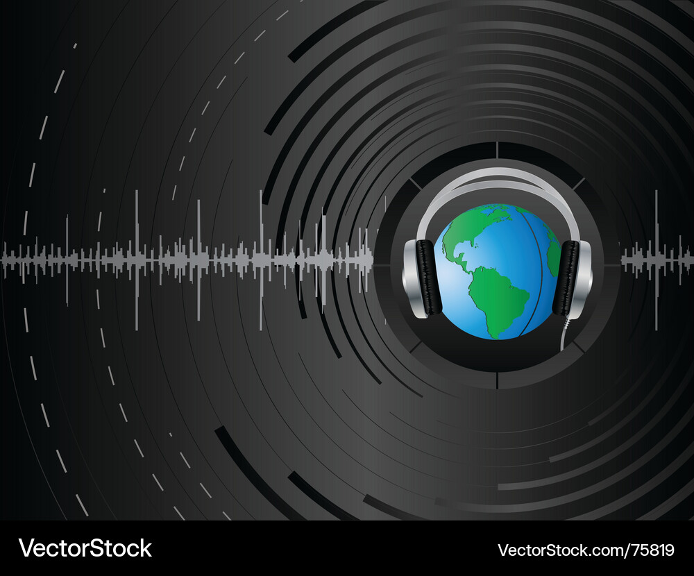 Earth & Headphones Abstract Background Vector Image