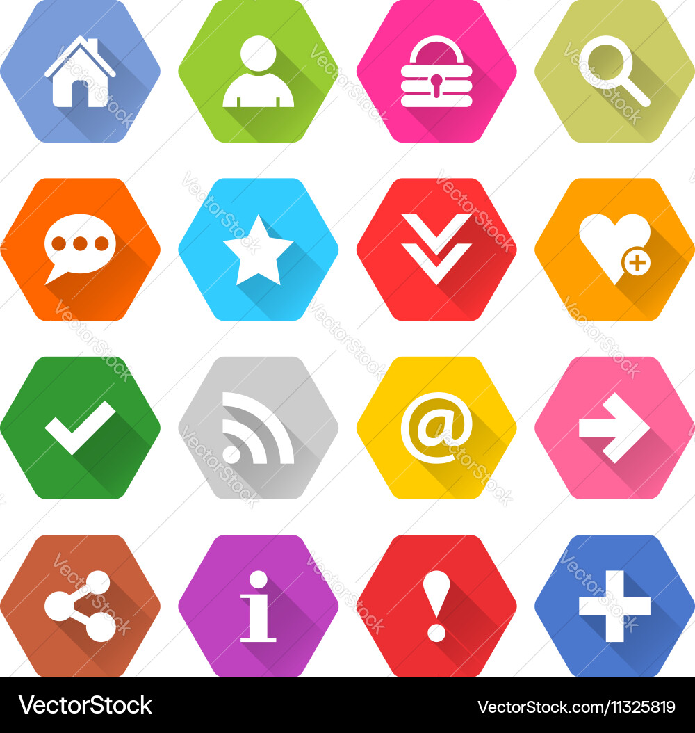 Flat basic icon set rounded hexagon web button Vector Image
