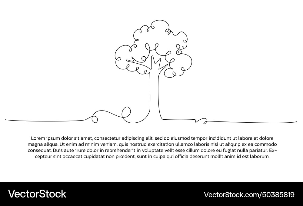 One line tree poster drawing with frame abstract vector image