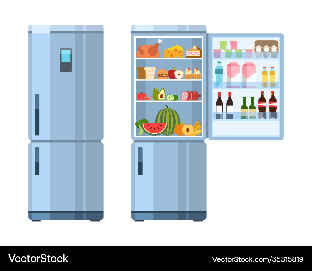 Open and closed fridge refrigerator empty Open and closed fridge refrigerator empty vector image