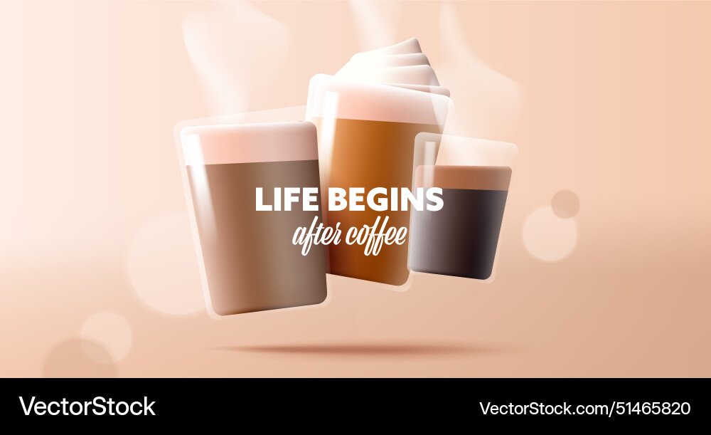3d Glaskaffee Tassen mit Cappuccino Latte 3d Glaskaffee Tassen mit Cappuccino Latte vektorbild