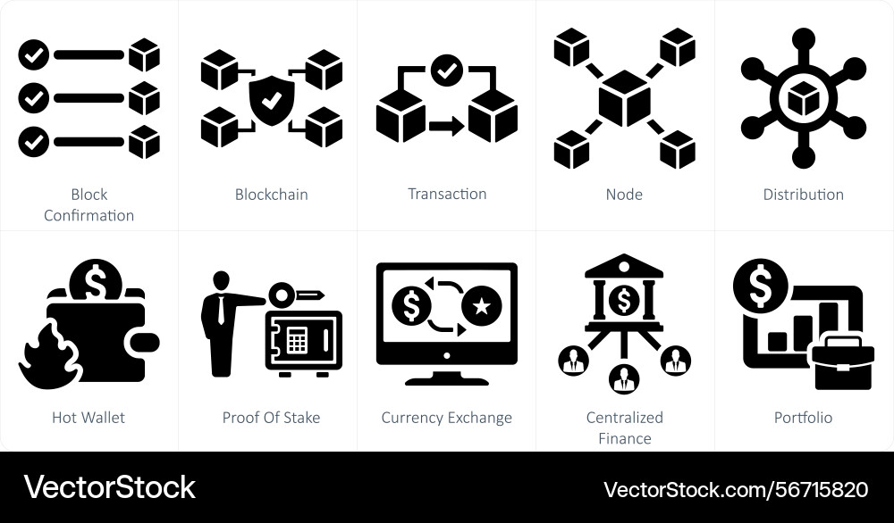 A set of 10 blockchain icons as block Vector Image