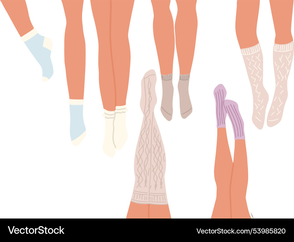 Flache Reihe von Beinen in verschiedenen Socken liegen Flache Reihe von Beinen in verschiedenen Socken liegen vektorbild