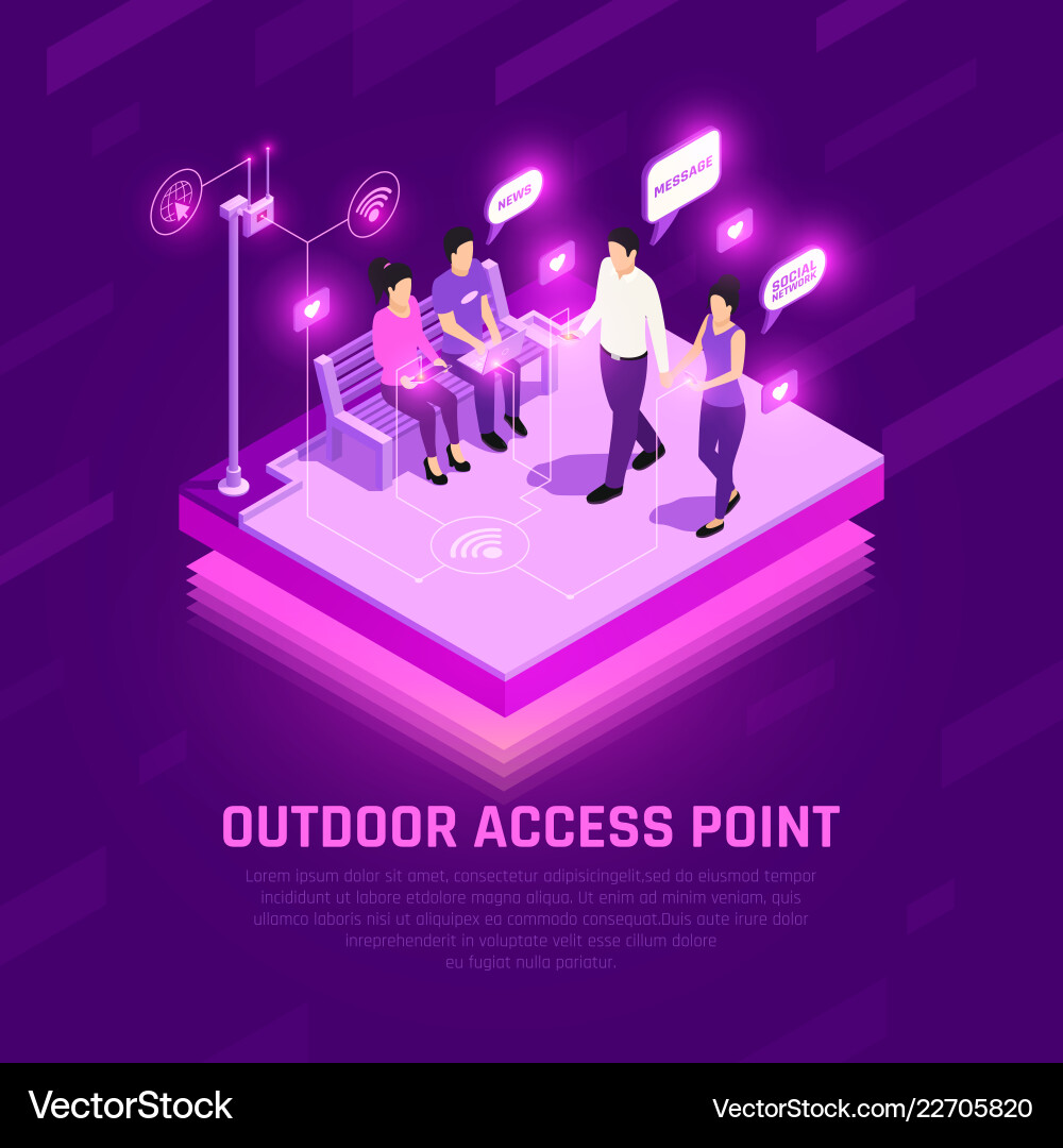 Internet access point isometric composition Internet access point isometric composition vector image