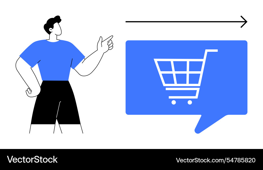 Man pointing towards shopping cart icon inside Man pointing towards shopping cart icon inside vector image
