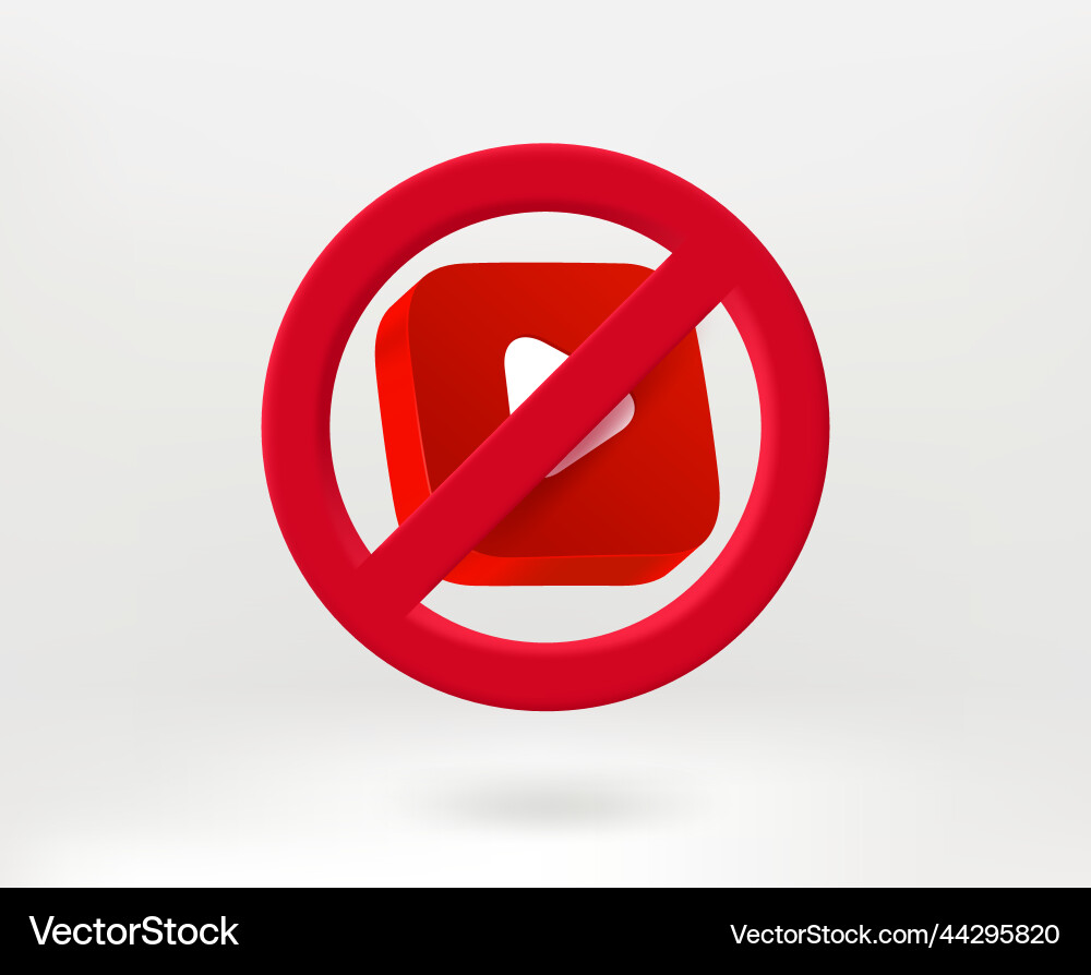 No broadcasting concept with red button 3d vector image