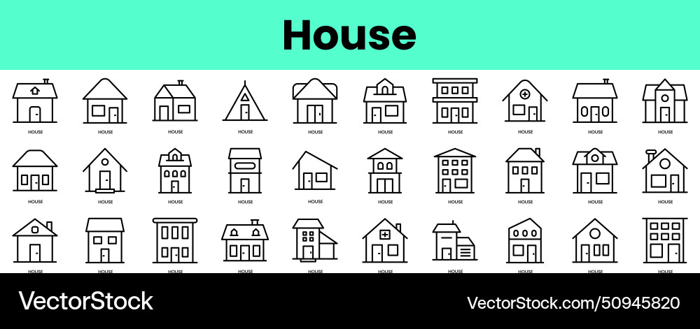 Set of house icons linear style icon bundle Set of house icons linear style icon bundle vector image