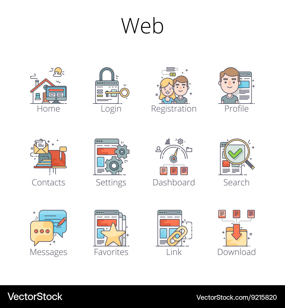 Web outline icons pr vector image