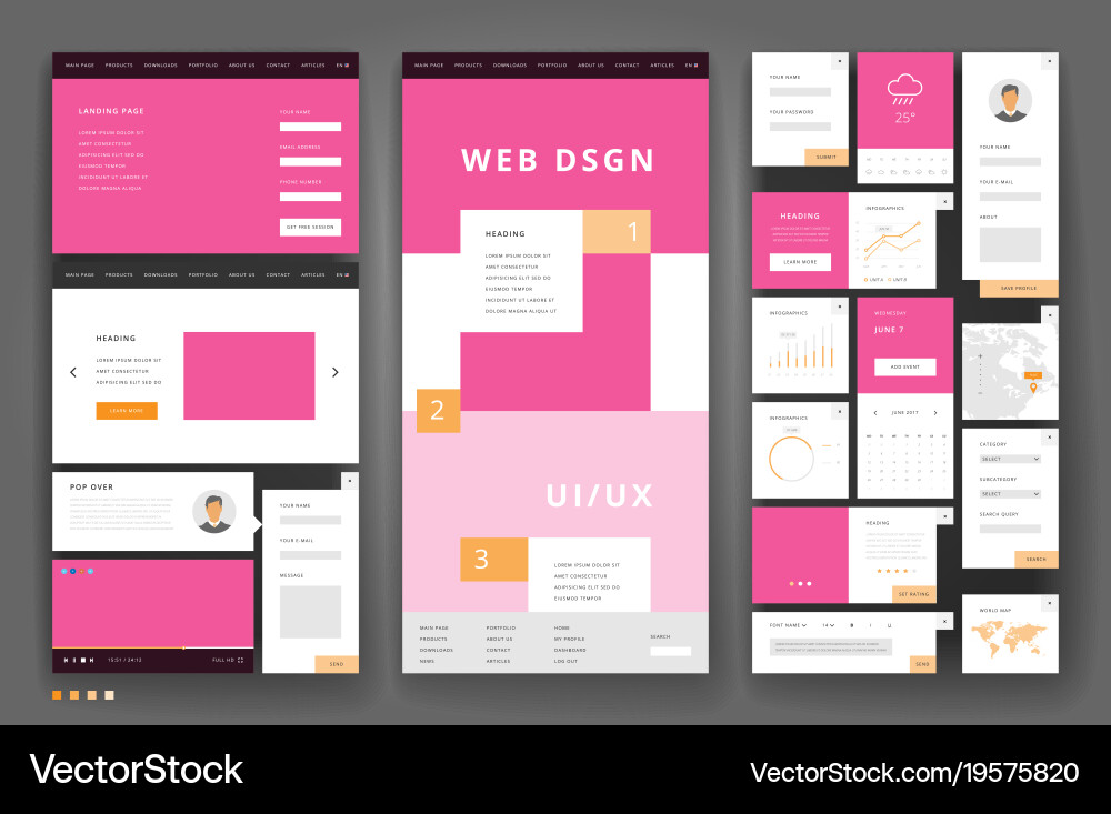 Website template design with interface elements vector image
