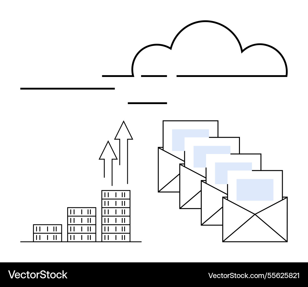 Cloud-based data exchange represented by envelopes Cloud-based data exchange represented by envelopes vector image