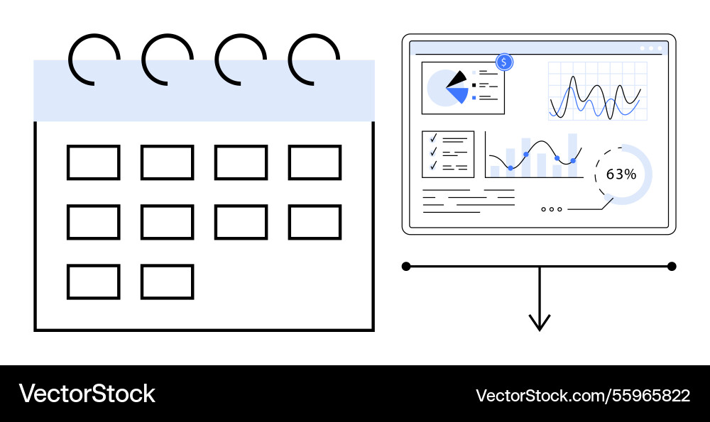 Calendar and analytics dashboard representing time Calendar and analytics dashboard representing time Vector Image