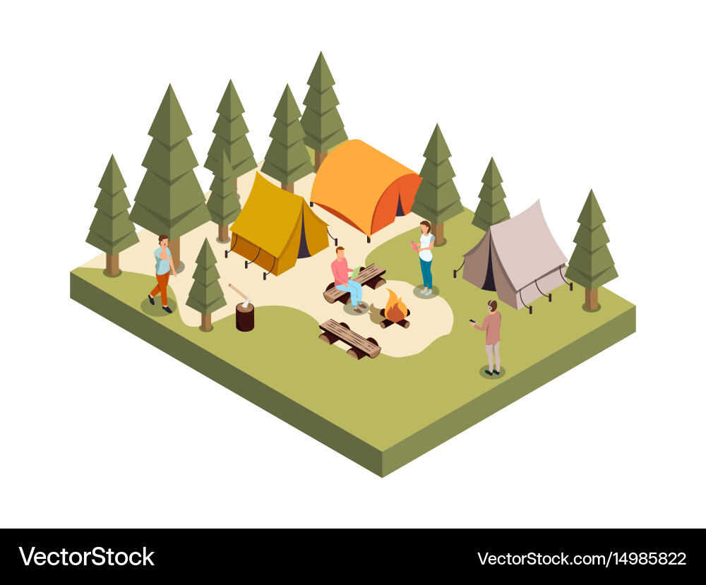 Forest camp isometric composition Royalty Free Vector Image