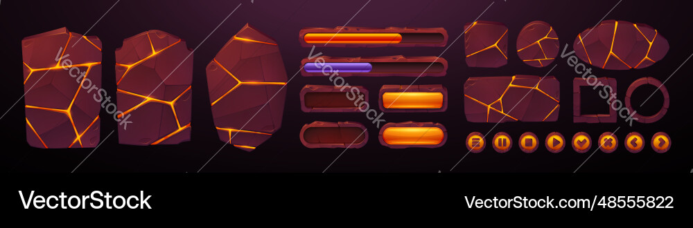 Lava stone ui game frame volcanic button Lava stone ui game frame volcanic button Vector Image