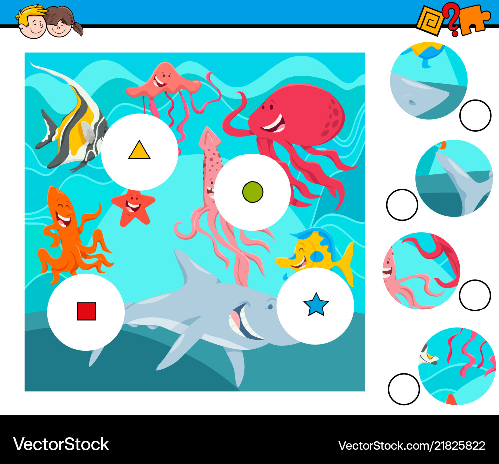 Match pieces puzzle with sea animals group Match pieces puzzle with sea animals group vector image