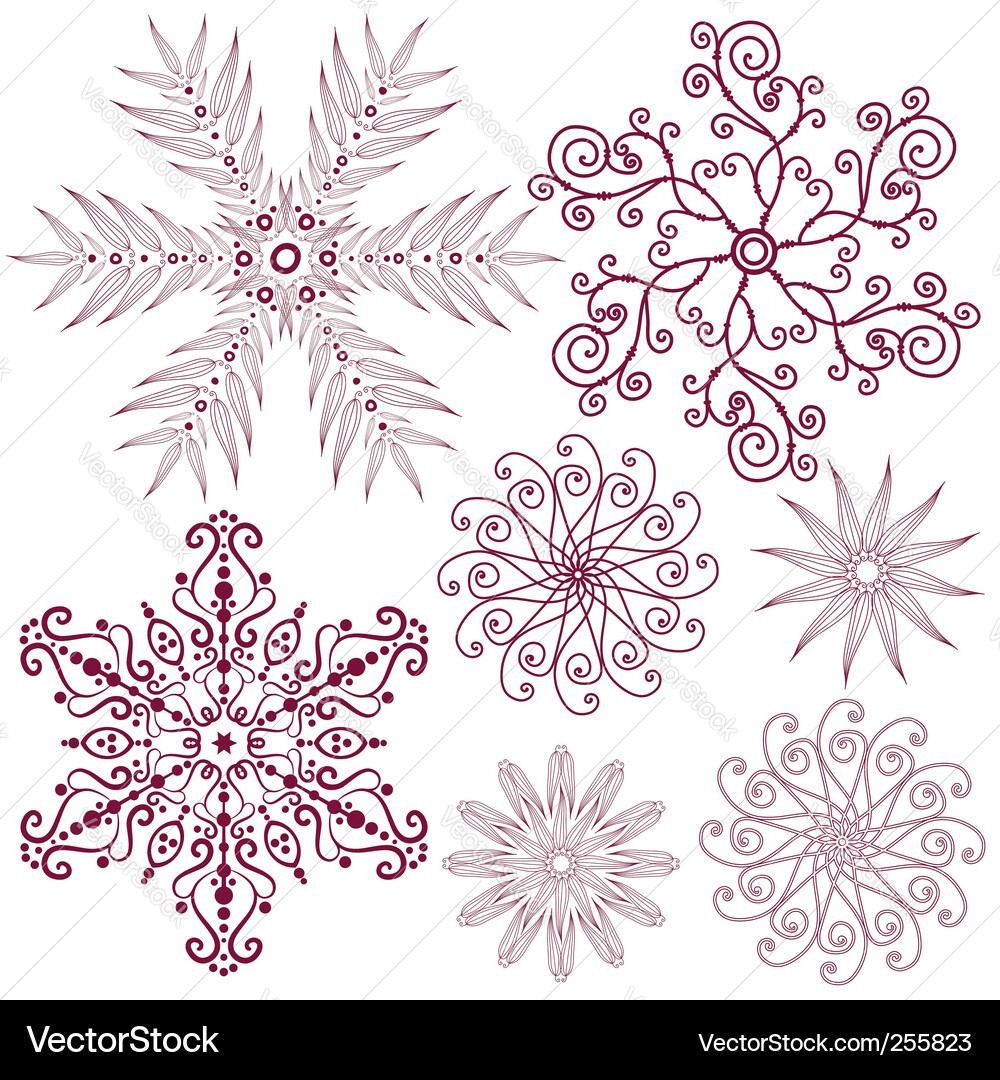 Dark Violet Snowflake Set Vector Image