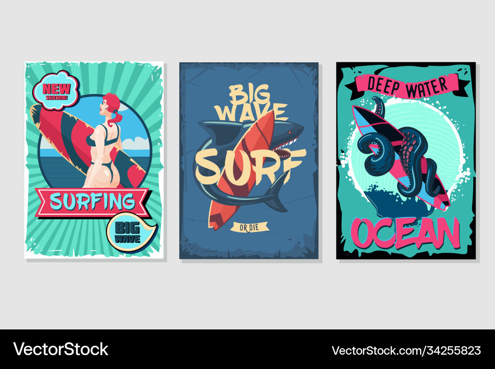 Nautical vintage posters set retro style cartoon vector image