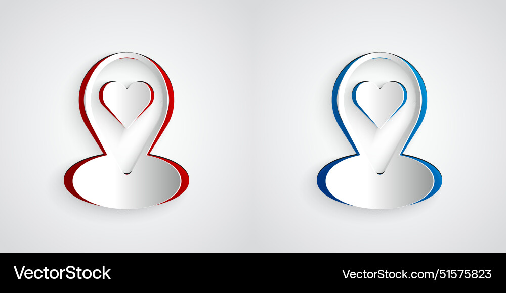 Paper cut map pointer with heart icon isolated Paper cut map pointer with heart icon isolated vector image