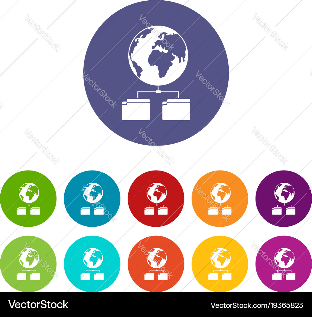 Planet and two folders set icons vector image