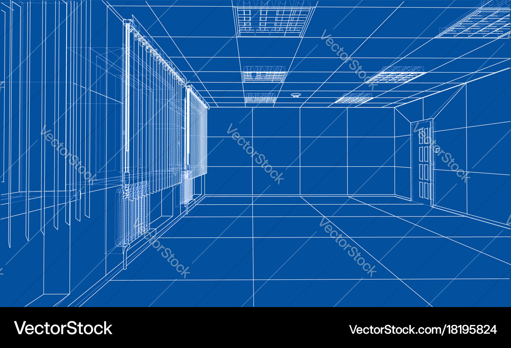 3D Interior Rendering - Wireframe Sketch Vector Image