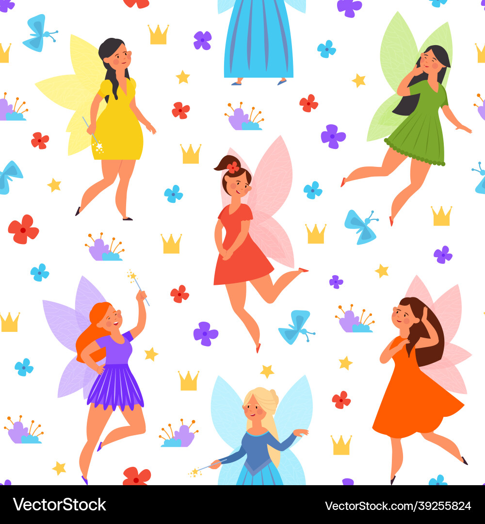Magic fairy pattern cute fairies princess flying Magic fairy pattern cute fairies princess flying vector image