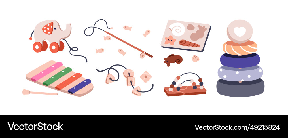Montessori toys set stacking sorting matching vector image