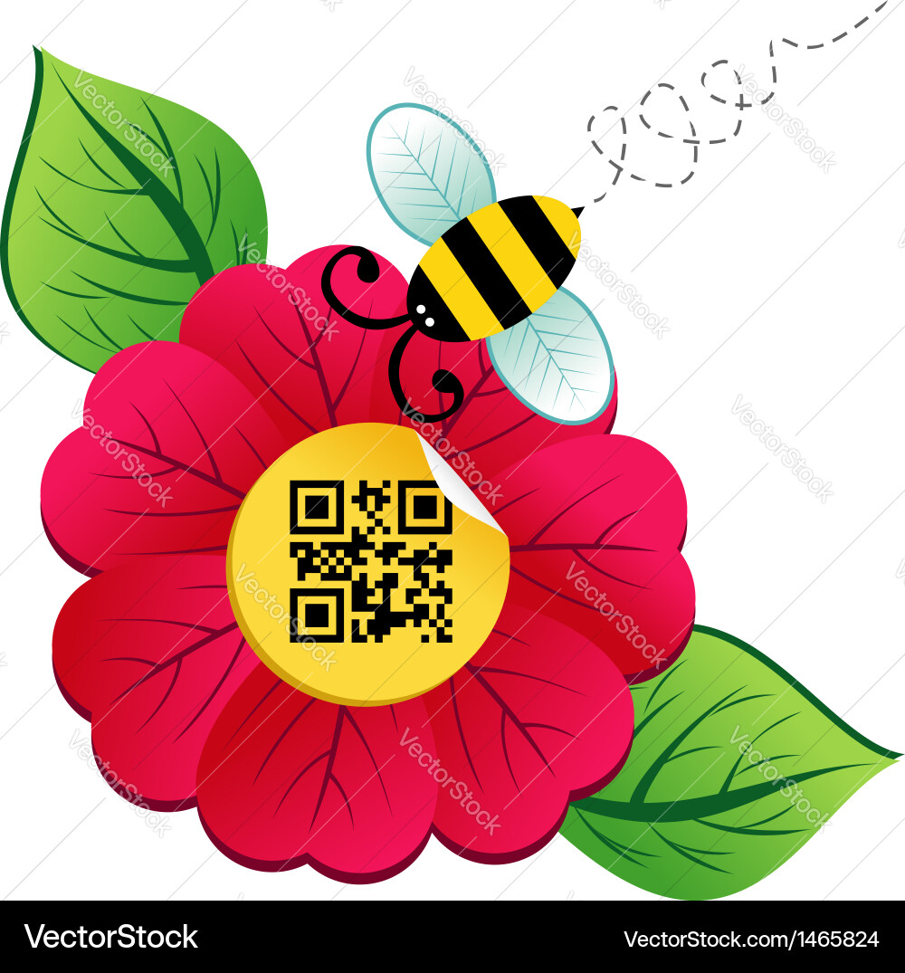 Spring time flower and bee with qr code Vector Image