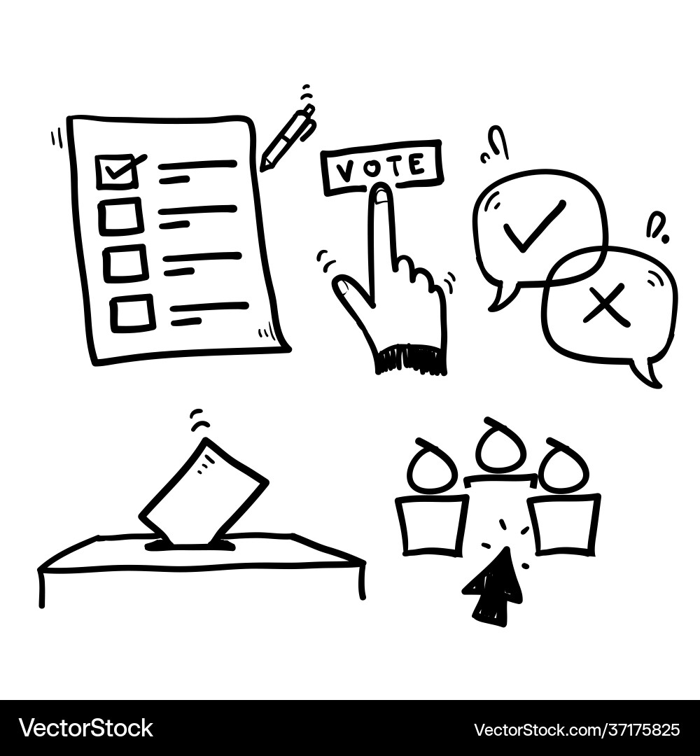 Hand drawn doodle simple set voting related vector image