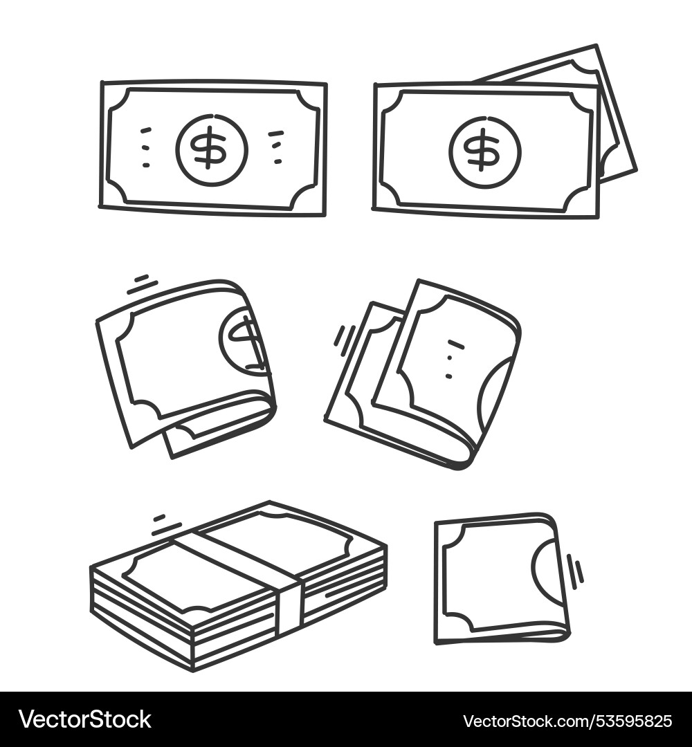 Hand gezeichnet Doodle Banknote Papier Geld wirtschaftlich Hand gezeichnet Doodle Banknote Papier Geld wirtschaftlich vektorbild