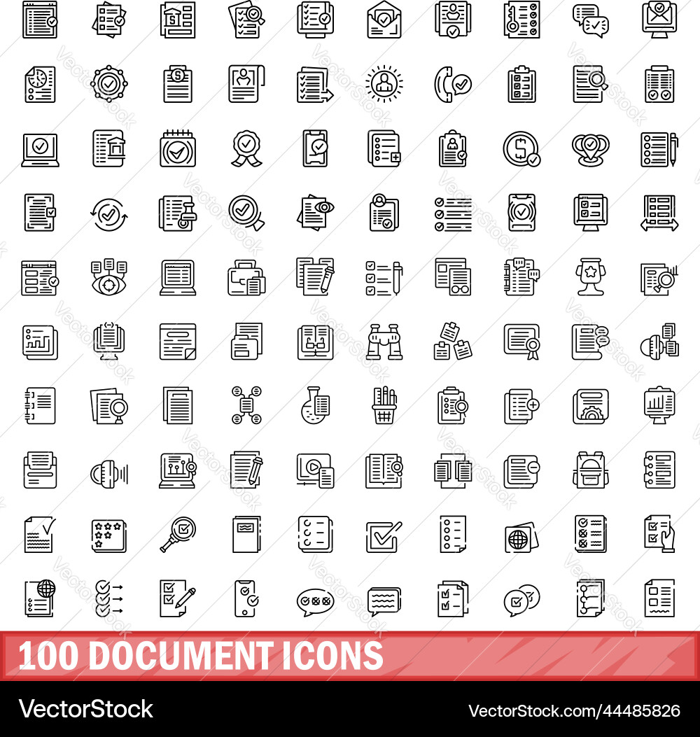 100 document icons set outline style 100 document icons set outline style vector image