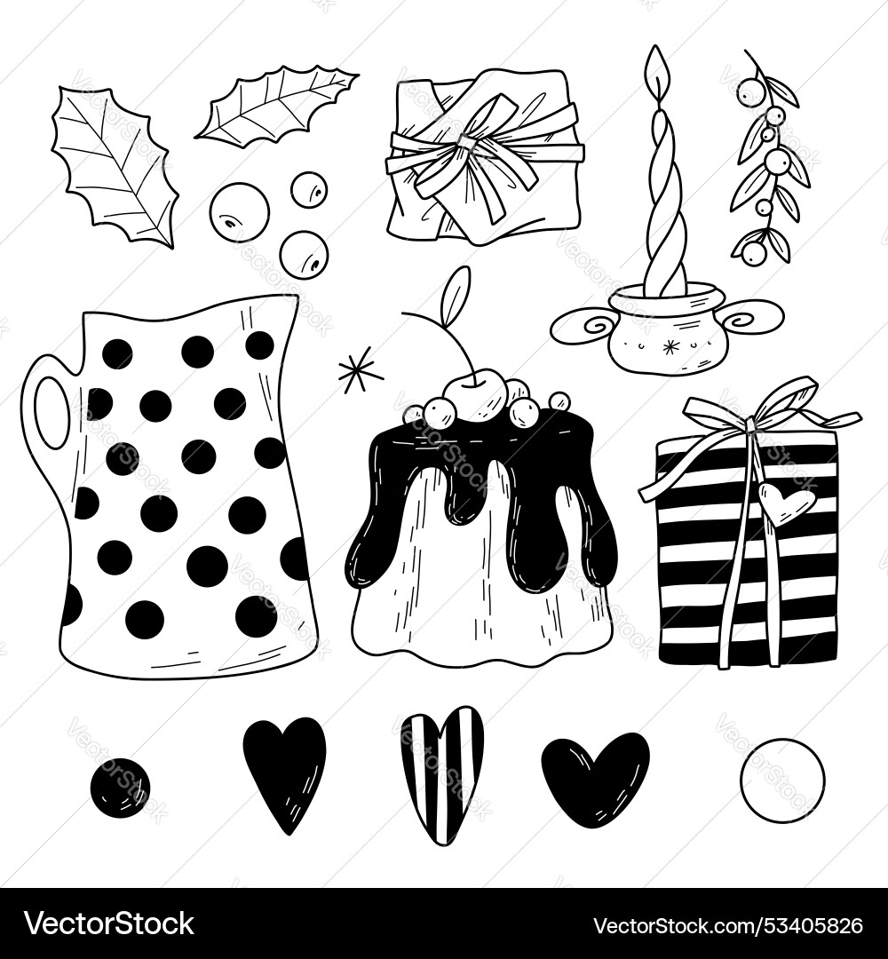 Hand-drawn christmas doodle set holiday Hand-drawn christmas doodle set holiday vector image