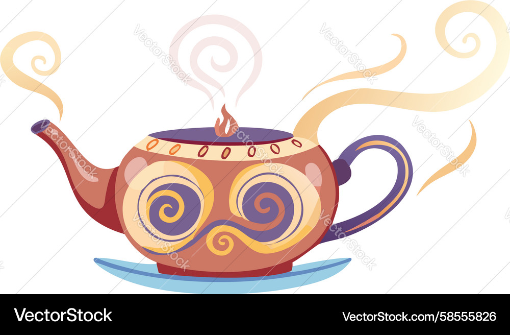 Steaming Teapot with Intricate Pattern Vector Image