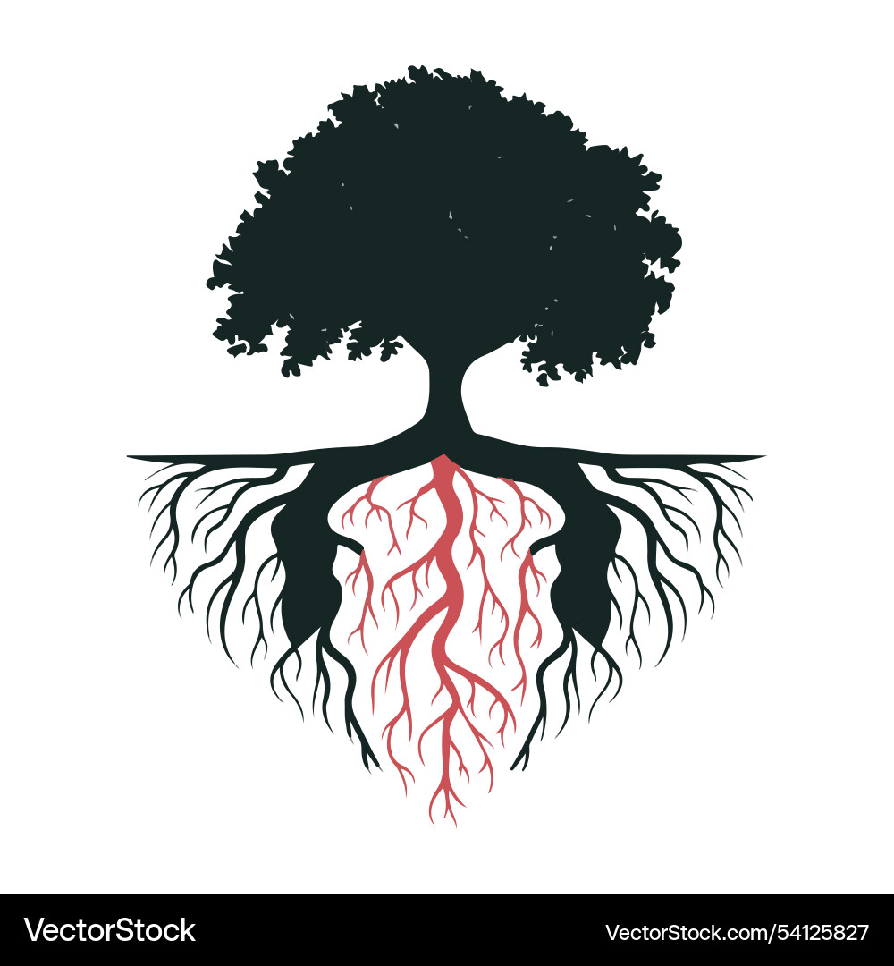 A line art of large tree with roots A line art of large tree with roots vector image