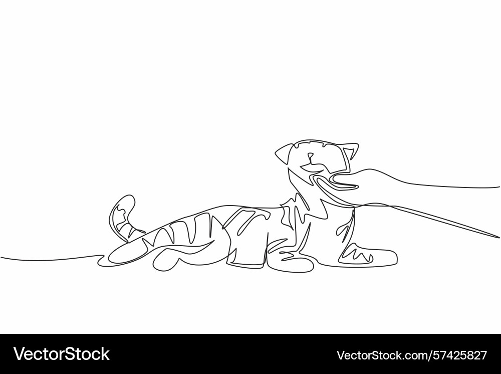 Continuous one line drawing tabby cat is lying Continuous one line drawing tabby cat is lying vector image