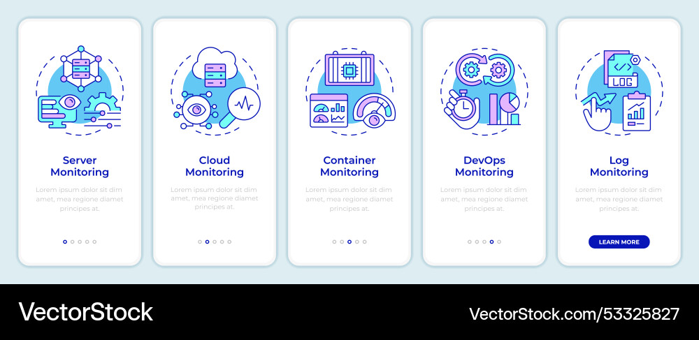 Monitoring types onboarding mobile app screen Monitoring types onboarding mobile app screen Vector Image