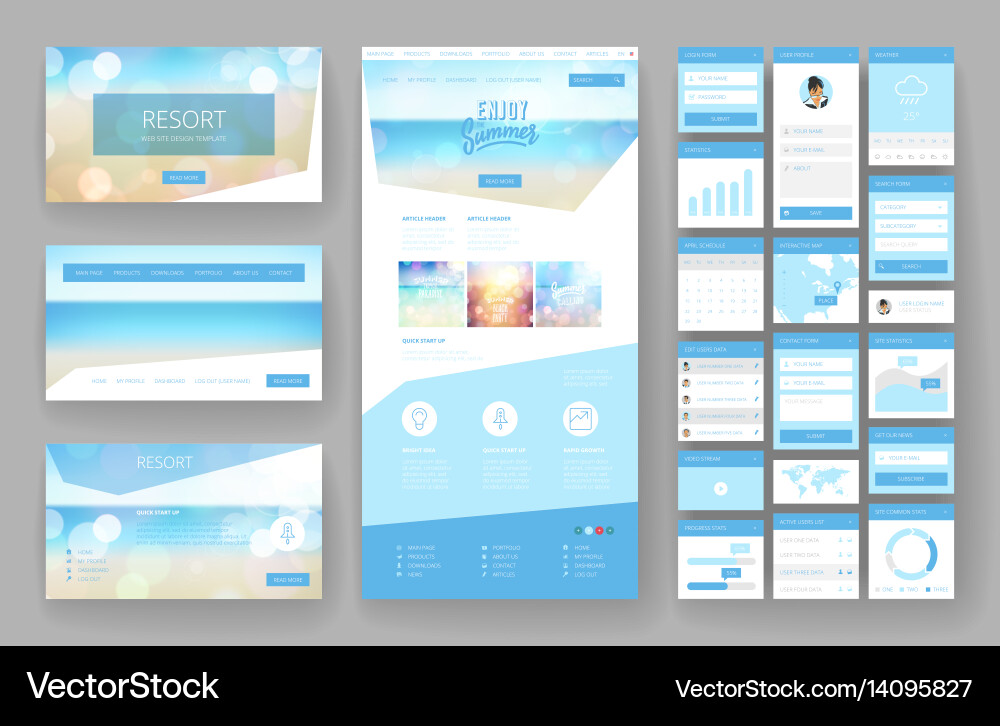 Website design template and interface elements vector image